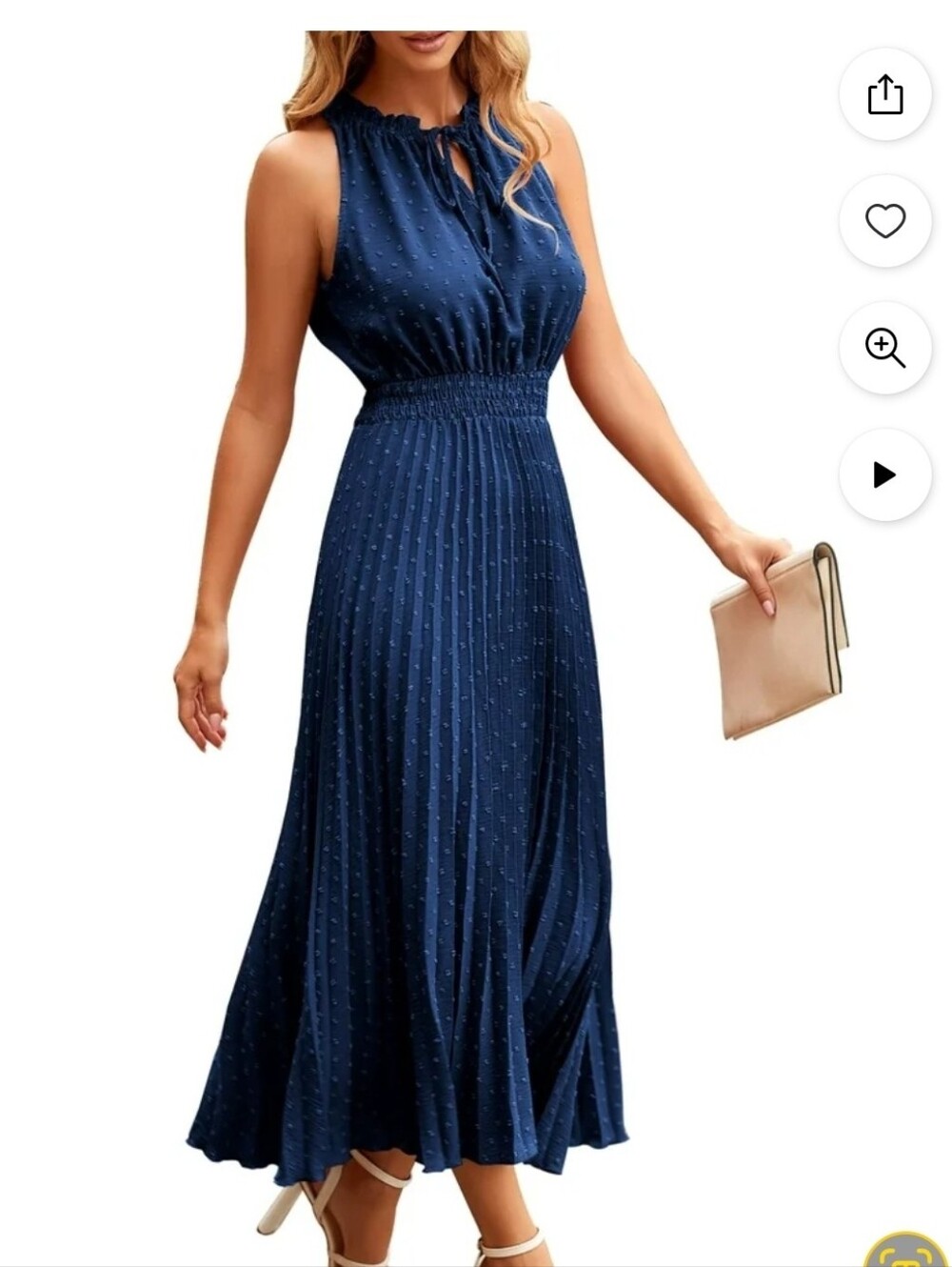 NWT Size L PRETTY GARDEN Sleeveless Dress Maxi Swiss Dot Blue